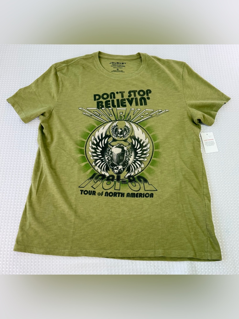 Lucky Brand Journey Band Tee Green Graphic T Shirt Music 100% Cotton Size XL NWT